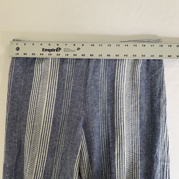 J Jill Pants L Blue Linen Striped Wide Leg Ankle Coastal Beach Vacation Resort - Picture 7 of 12